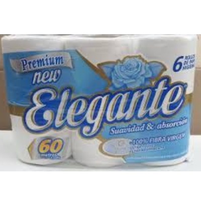 Papel Higiénico Elegante Hoja Simple 6 Rollos De 60 Mts